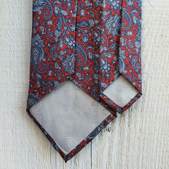 Vintage Christian Dior Designer 100% Silk Red Tie - Picture 3 of 5